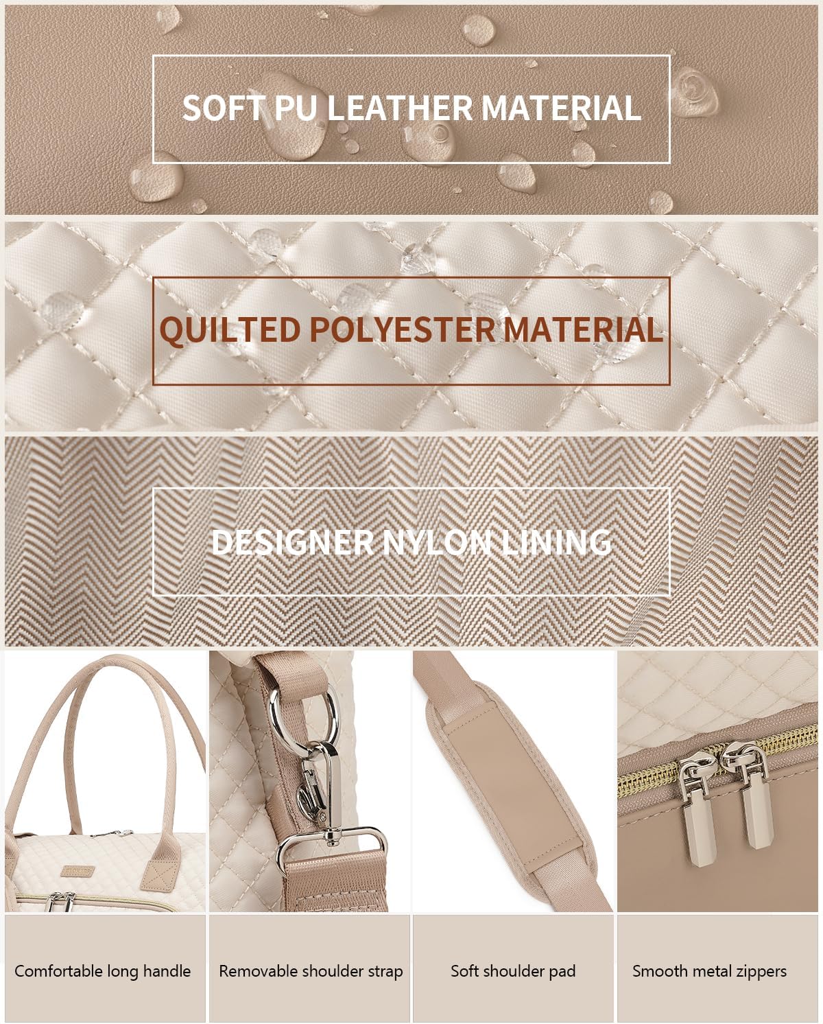 Weekender Bags for Women, Travel Tote Duffle Bag Carry On Overnight Bag with Cosmetics Bag and Crossbody Purse for Gym Hospital, Gifts for Women, Beige Brown