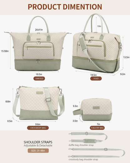 Weekender Bags for Women, Travel Tote Duffle Bag Carry On Overnight Bag with Cosmetics Bag and Crossbody Purse for Gym Hospital, Gifts for Women, Beige Brown