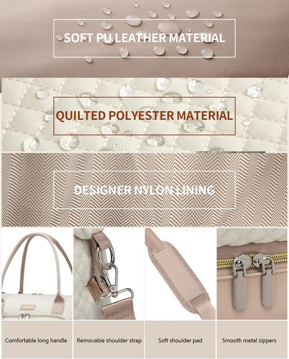 Weekender Bags for Women, Travel Tote Duffle Bag Carry On Overnight Bag with Cosmetics Bag and Crossbody Purse for Gym Hospital, Gifts for Women, Beige Brown