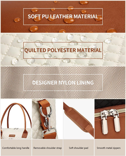 Weekender Bags for Women, Travel Tote Duffle Bag Carry On Overnight Bag with Cosmetics Bag and Crossbody Purse for Gym Hospital, Gifts for Women, Beige Brown