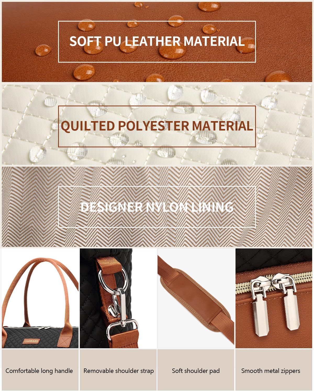 Weekender Bags for Women, Travel Tote Duffle Bag Carry On Overnight Bag with Cosmetics Bag and Crossbody Purse for Gym Hospital, Gifts for Women, Beige Brown