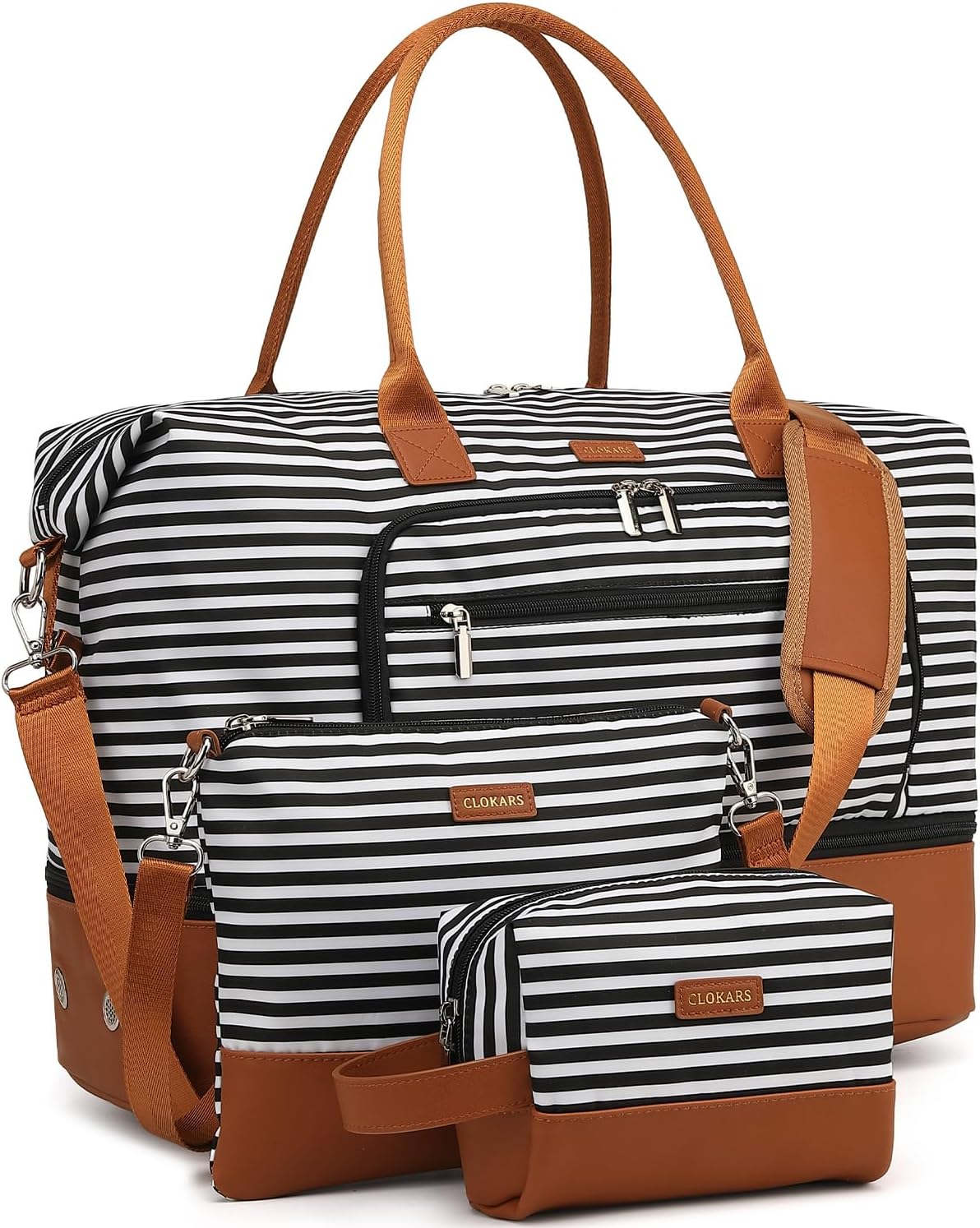 Weekender Bags for Women, Travel Tote Duffle Bag Carry On Overnight Bag with Cosmetics Bag and Crossbody Purse for Gym Hospital, Gifts for Women, Beige Brown