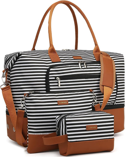 Weekender Bags for Women, Travel Tote Duffle Bag Carry On Overnight Bag with Cosmetics Bag and Crossbody Purse for Gym Hospital, Gifts for Women, Beige Brown