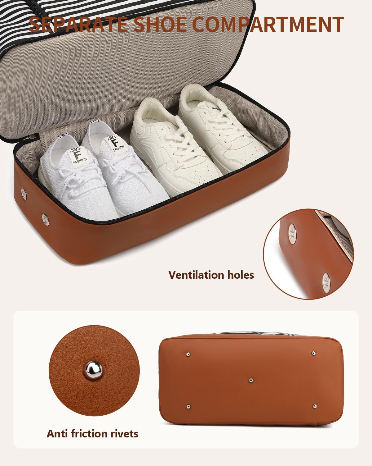 Weekender Bags for Women, Travel Tote Duffle Bag Carry On Overnight Bag with Cosmetics Bag and Crossbody Purse for Gym Hospital, Gifts for Women, Beige Brown