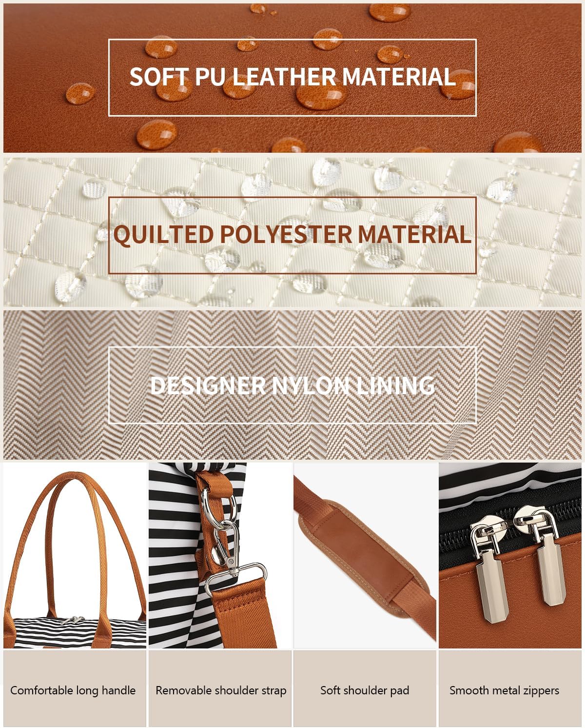 Weekender Bags for Women, Travel Tote Duffle Bag Carry On Overnight Bag with Cosmetics Bag and Crossbody Purse for Gym Hospital, Gifts for Women, Beige Brown