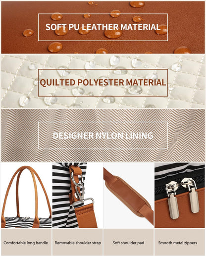 Weekender Bags for Women, Travel Tote Duffle Bag Carry On Overnight Bag with Cosmetics Bag and Crossbody Purse for Gym Hospital, Gifts for Women, Beige Brown