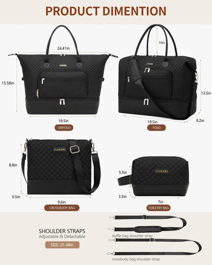 Weekender Bags for Women, Travel Tote Duffle Bag Carry On Overnight Bag with Cosmetics Bag and Crossbody Purse for Gym Hospital, Gifts for Women, Beige Brown
