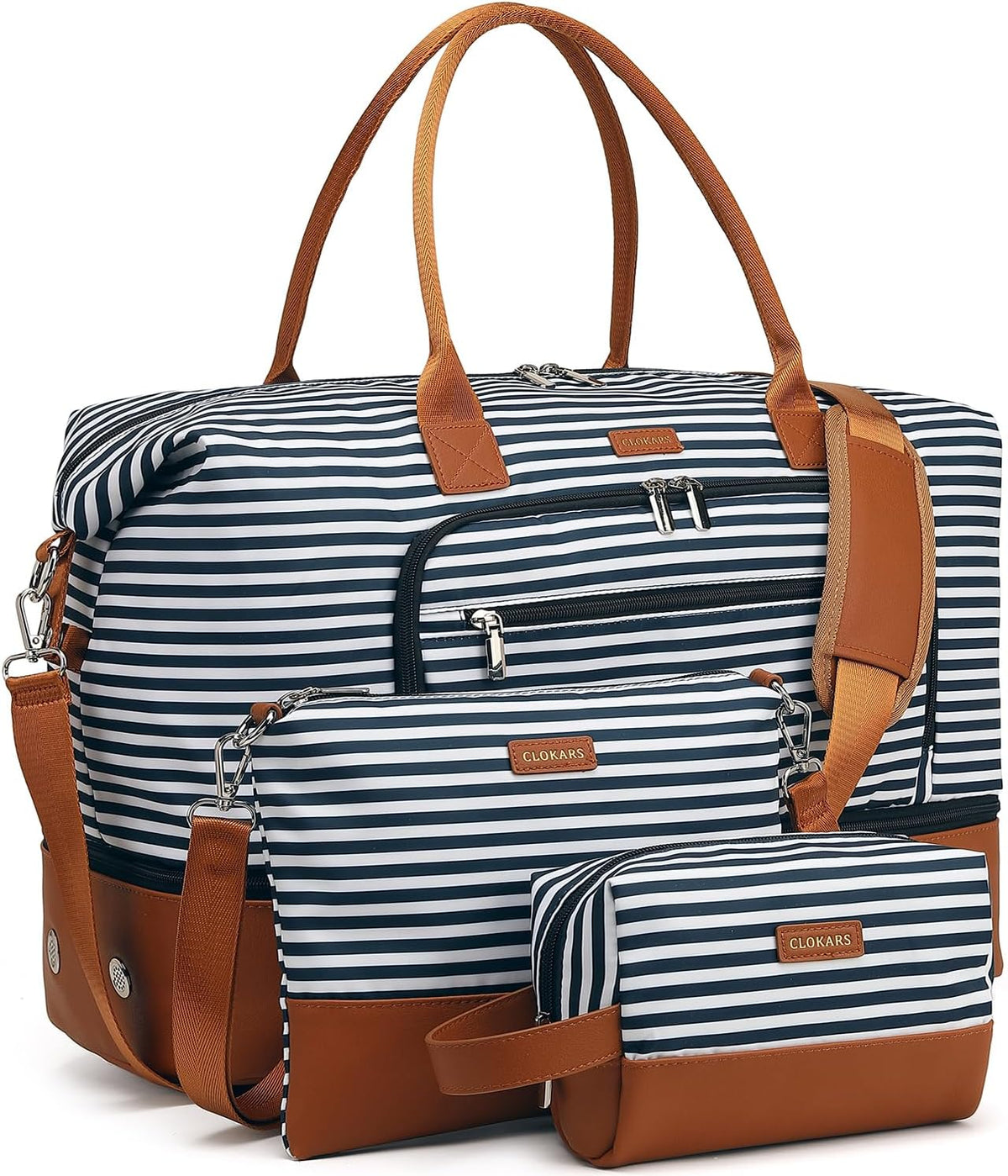 Weekender Bags for Women, Travel Tote Duffle Bag Carry On Overnight Bag with Cosmetics Bag and Crossbody Purse for Gym Hospital, Gifts for Women, Beige Brown