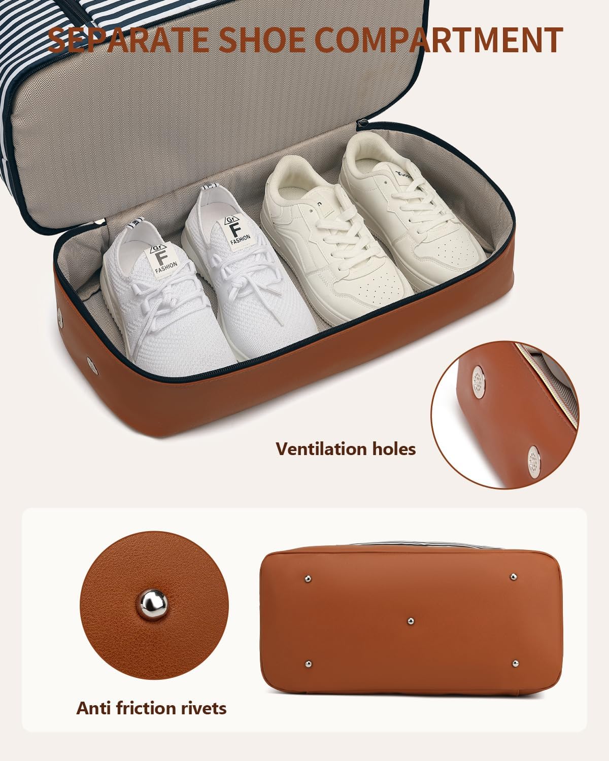 Weekender Bags for Women, Travel Tote Duffle Bag Carry On Overnight Bag with Cosmetics Bag and Crossbody Purse for Gym Hospital, Gifts for Women, Beige Brown