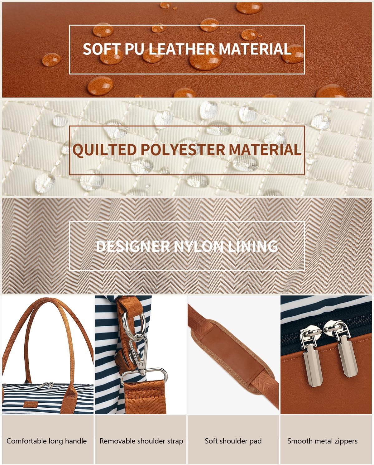 Weekender Bags for Women, Travel Tote Duffle Bag Carry On Overnight Bag with Cosmetics Bag and Crossbody Purse for Gym Hospital, Gifts for Women, Beige Brown