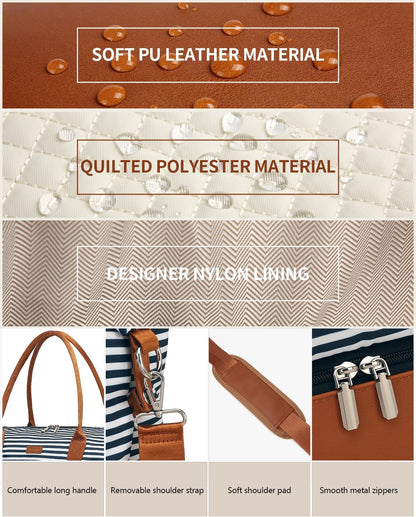 Weekender Bags for Women, Travel Tote Duffle Bag Carry On Overnight Bag with Cosmetics Bag and Crossbody Purse for Gym Hospital, Gifts for Women, Beige Brown