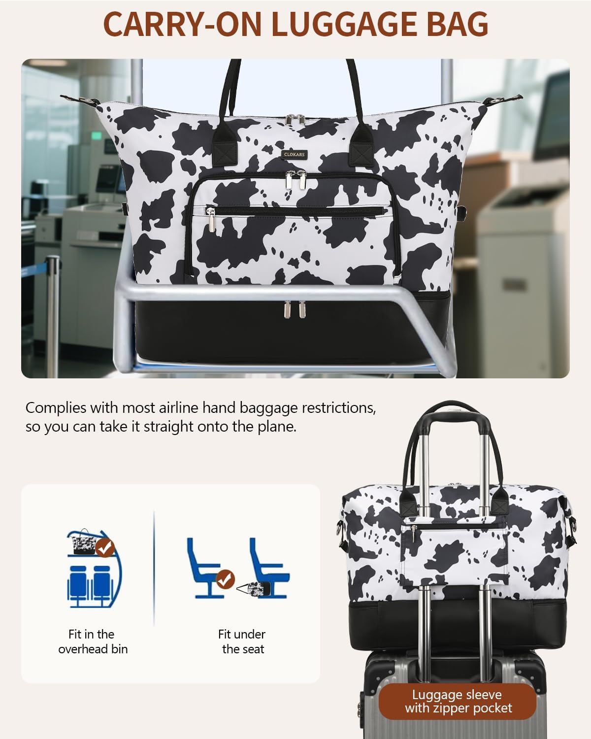 Weekender Bags for Women, Travel Tote Duffle Bag Carry On Overnight Bag with Cosmetics Bag and Crossbody Purse for Gym Hospital, Gifts for Women, Beige Brown