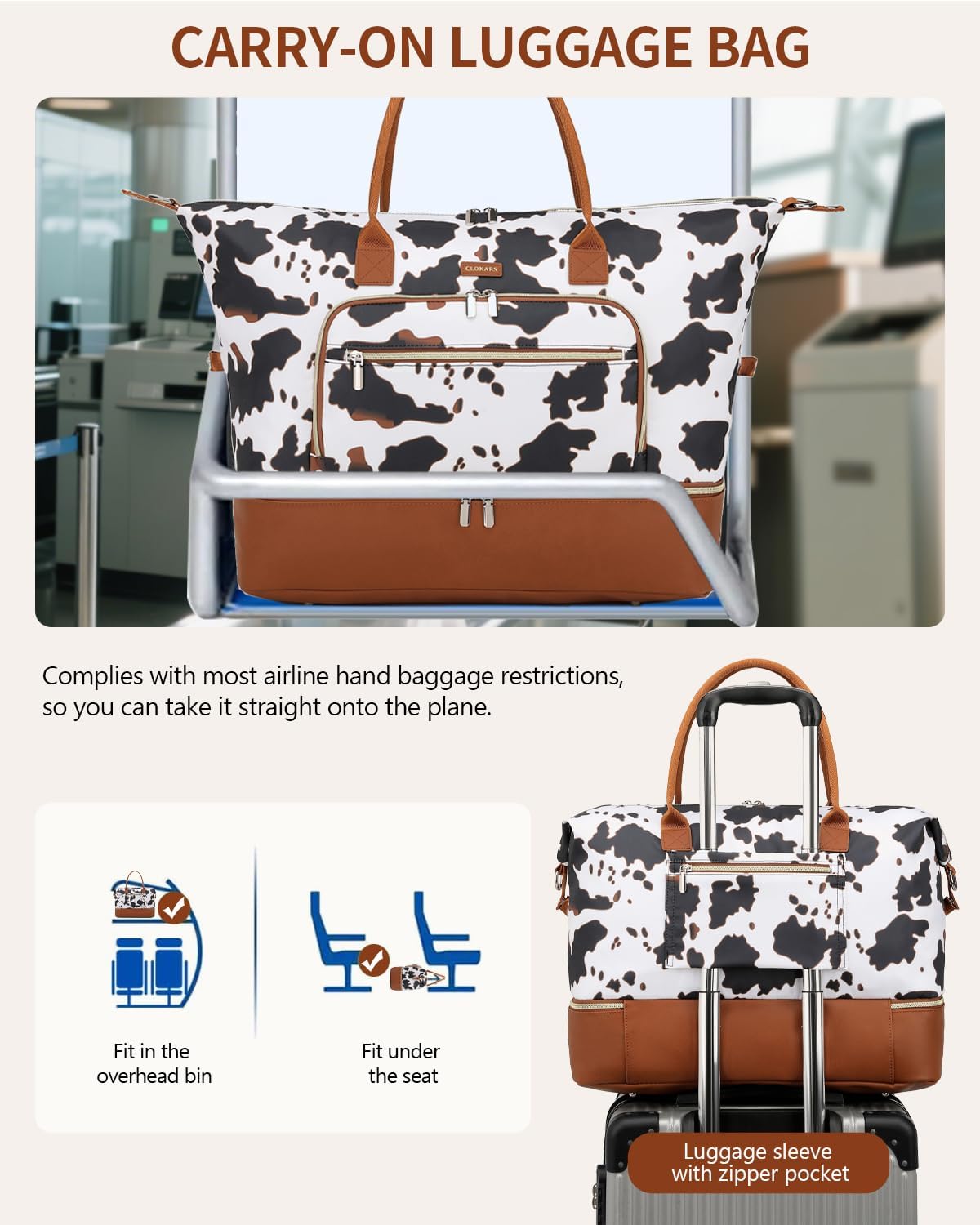 Weekender Bags for Women, Travel Tote Duffle Bag Carry On Overnight Bag with Cosmetics Bag and Crossbody Purse for Gym Hospital, Gifts for Women, Beige Brown