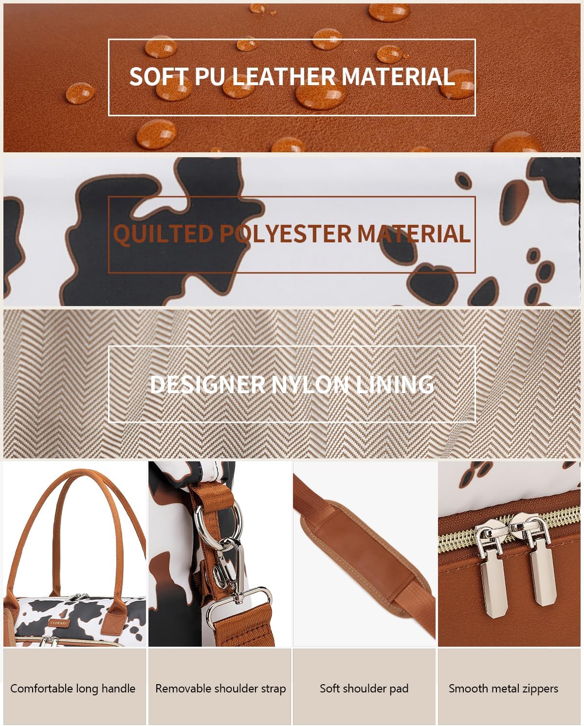 Weekender Bags for Women, Travel Tote Duffle Bag Carry On Overnight Bag with Cosmetics Bag and Crossbody Purse for Gym Hospital, Gifts for Women, Beige Brown