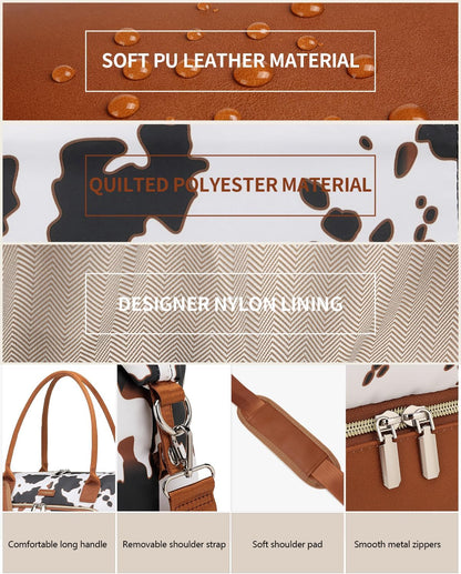 Weekender Bags for Women, Travel Tote Duffle Bag Carry On Overnight Bag with Cosmetics Bag and Crossbody Purse for Gym Hospital, Gifts for Women, Beige Brown