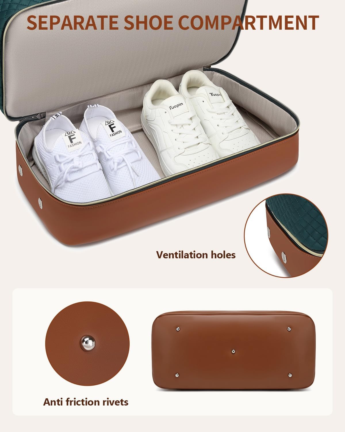 Weekender Bags for Women, Travel Tote Duffle Bag Carry On Overnight Bag with Cosmetics Bag and Crossbody Purse for Gym Hospital, Gifts for Women, Beige Brown