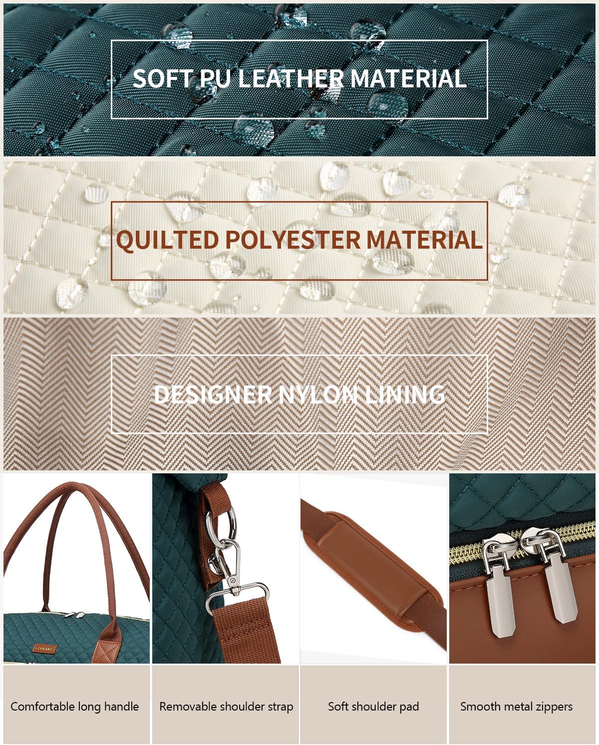 Weekender Bags for Women, Travel Tote Duffle Bag Carry On Overnight Bag with Cosmetics Bag and Crossbody Purse for Gym Hospital, Gifts for Women, Beige Brown