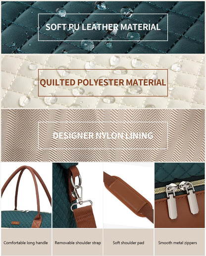 Weekender Bags for Women, Travel Tote Duffle Bag Carry On Overnight Bag with Cosmetics Bag and Crossbody Purse for Gym Hospital, Gifts for Women, Beige Brown