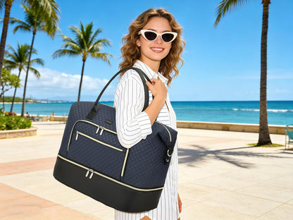 Weekender Bags for Women, Travel Tote Duffle Bag Carry On Overnight Bag with Cosmetics Bag and Crossbody Purse for Gym Hospital, Gifts for Women, Beige Brown