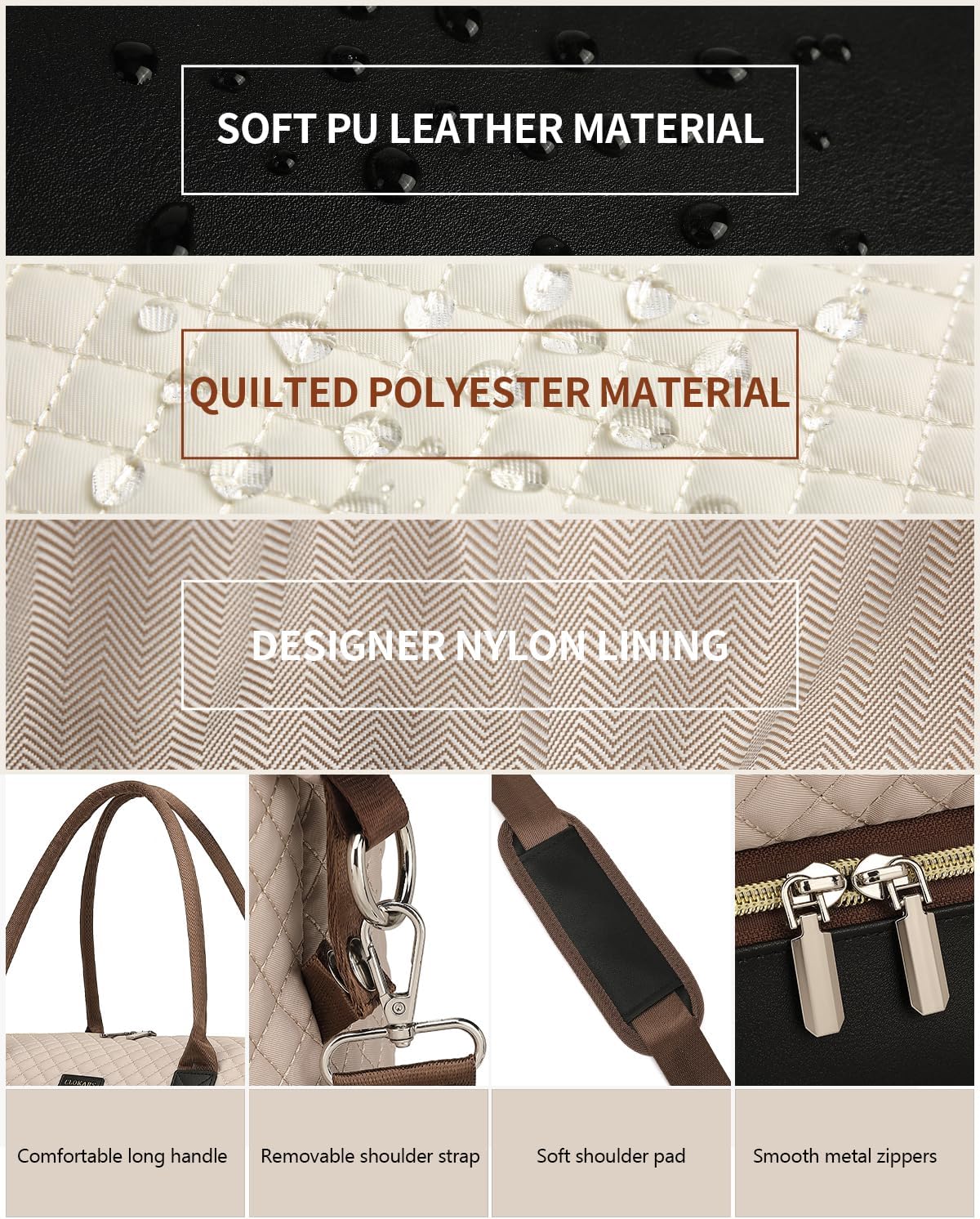 Weekender Bags for Women, Travel Tote Duffle Bag Carry On Overnight Bag with Cosmetics Bag and Crossbody Purse for Gym Hospital, Gifts for Women, Beige Brown
