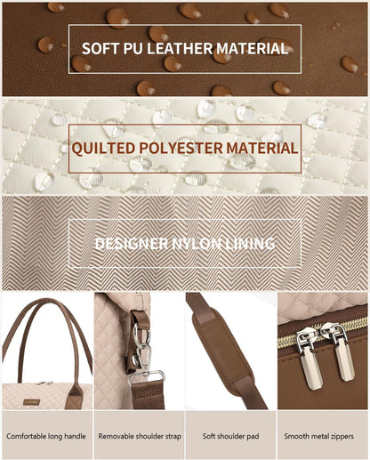 Weekender Bags for Women, Travel Tote Duffle Bag Carry On Overnight Bag with Cosmetics Bag and Crossbody Purse for Gym Hospital, Gifts for Women, Beige Brown