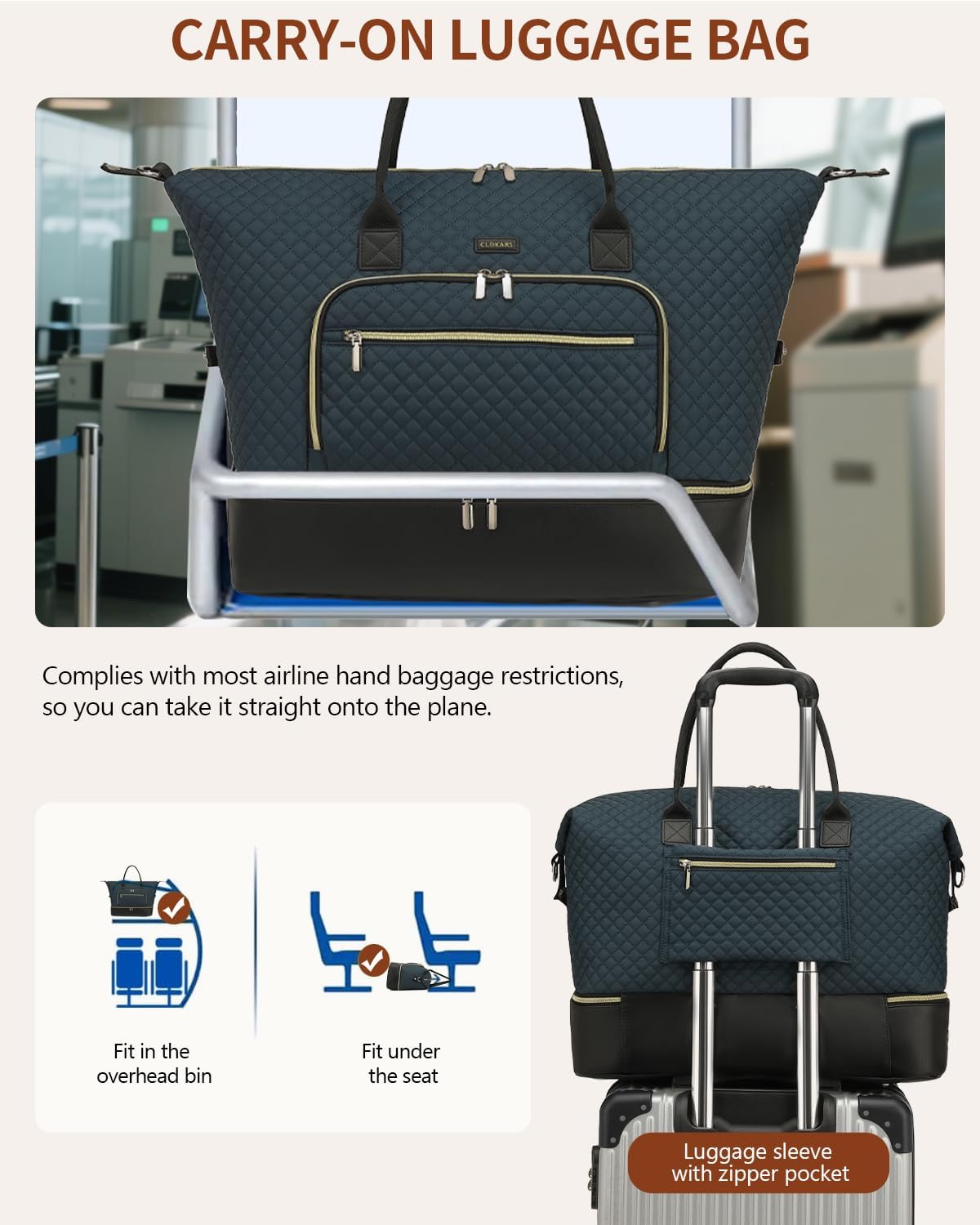 Weekender Bags for Women, Travel Tote Duffle Bag Carry On Overnight Bag with Cosmetics Bag and Crossbody Purse for Gym Hospital, Gifts for Women, Beige Brown