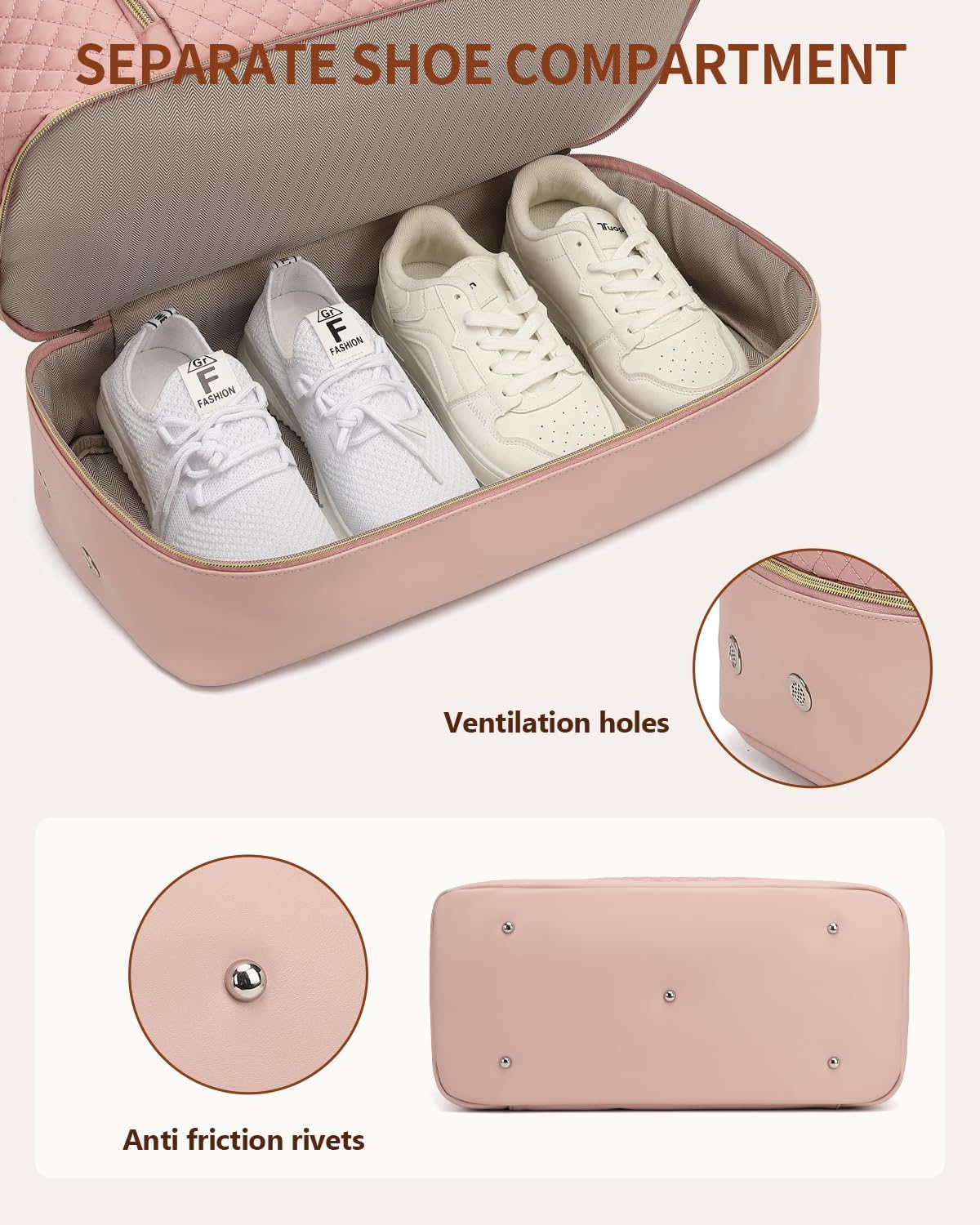 Weekender Bags for Women, Travel Tote Duffle Bag Carry On Overnight Bag with Cosmetics Bag and Crossbody Purse for Gym Hospital, Gifts for Women, Beige Brown