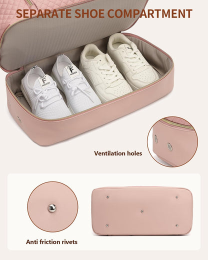 Weekender Bags for Women, Travel Tote Duffle Bag Carry On Overnight Bag with Cosmetics Bag and Crossbody Purse for Gym Hospital, Gifts for Women, Beige Brown