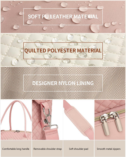 Weekender Bags for Women, Travel Tote Duffle Bag Carry On Overnight Bag with Cosmetics Bag and Crossbody Purse for Gym Hospital, Gifts for Women, Beige Brown