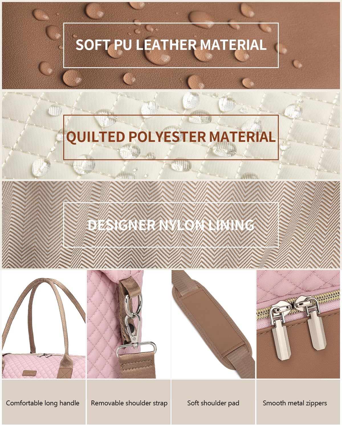 Weekender Bags for Women, Travel Tote Duffle Bag Carry On Overnight Bag with Cosmetics Bag and Crossbody Purse for Gym Hospital, Gifts for Women, Beige Brown