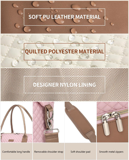 Weekender Bags for Women, Travel Tote Duffle Bag Carry On Overnight Bag with Cosmetics Bag and Crossbody Purse for Gym Hospital, Gifts for Women, Beige Brown