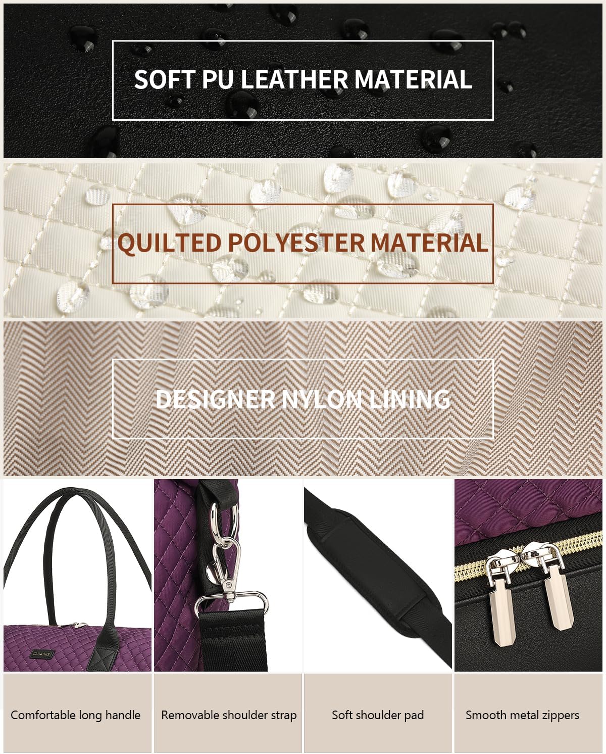 Weekender Bags for Women, Travel Tote Duffle Bag Carry On Overnight Bag with Cosmetics Bag and Crossbody Purse for Gym Hospital, Gifts for Women, Beige Brown