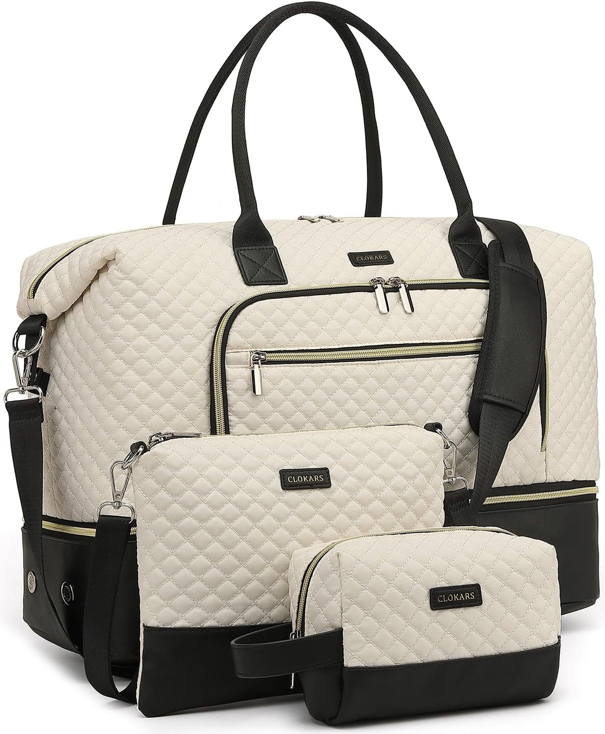 Weekender Bags for Women, Travel Tote Duffle Bag Carry On Overnight Bag with Cosmetics Bag and Crossbody Purse for Gym Hospital, Gifts for Women, Beige Brown