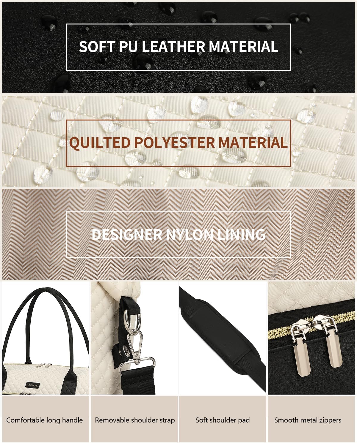 Weekender Bags for Women, Travel Tote Duffle Bag Carry On Overnight Bag with Cosmetics Bag and Crossbody Purse for Gym Hospital, Gifts for Women, Beige Brown
