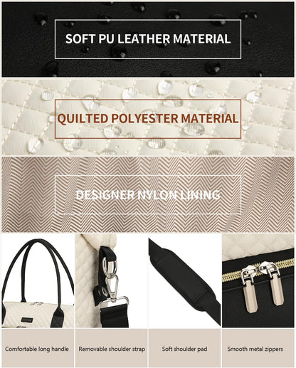 Weekender Bags for Women, Travel Tote Duffle Bag Carry On Overnight Bag with Cosmetics Bag and Crossbody Purse for Gym Hospital, Gifts for Women, Beige Brown