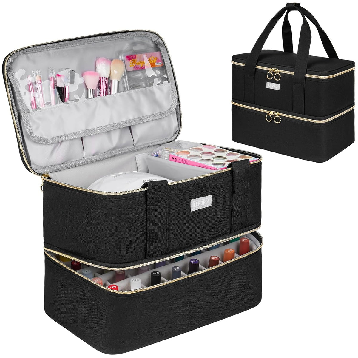 Nail Polish Organizer,Double-Layer Nail Organizers and Storage,Nail Polish Carrying Case for 40 Bottles (15ml-0.5 fl.oz) and Nail Lamp,Portable Nail Polish Holder for Nail Supplies,Mint Green