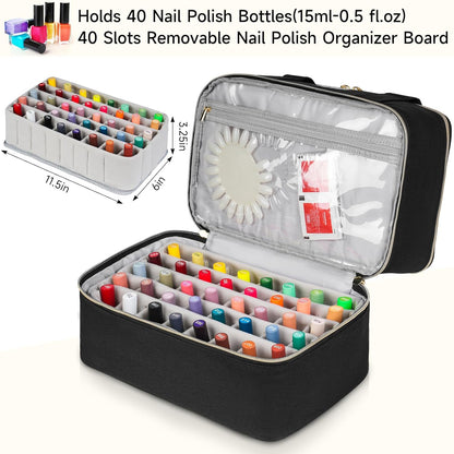 Nail Polish Organizer,Double-Layer Nail Organizers and Storage,Nail Polish Carrying Case for 40 Bottles (15ml-0.5 fl.oz) and Nail Lamp,Portable Nail Polish Holder for Nail Supplies,Mint Green