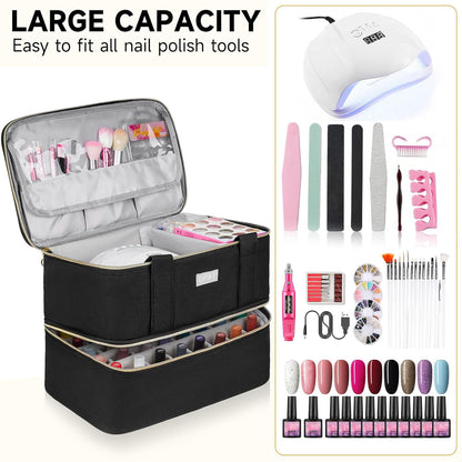 Nail Polish Organizer,Double-Layer Nail Organizers and Storage,Nail Polish Carrying Case for 40 Bottles (15ml-0.5 fl.oz) and Nail Lamp,Portable Nail Polish Holder for Nail Supplies,Mint Green