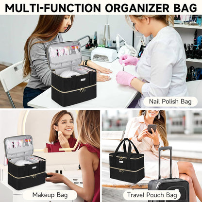 Nail Polish Organizer,Double-Layer Nail Organizers and Storage,Nail Polish Carrying Case for 40 Bottles (15ml-0.5 fl.oz) and Nail Lamp,Portable Nail Polish Holder for Nail Supplies,Mint Green