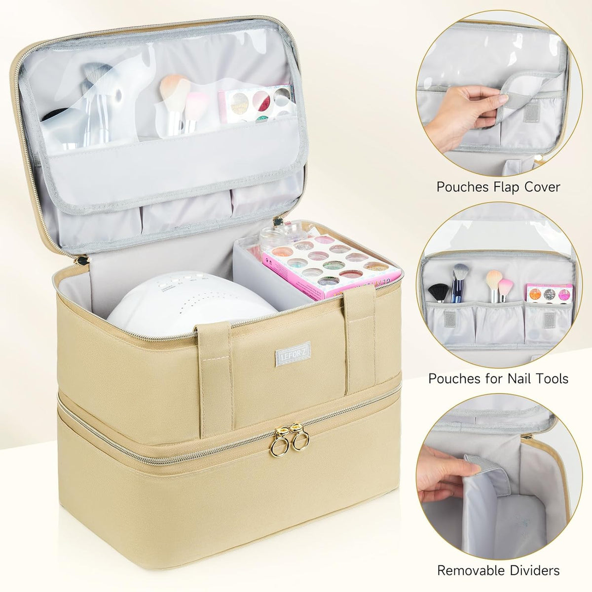 Nail Polish Organizer,Double-Layer Nail Organizers and Storage,Nail Polish Carrying Case for 40 Bottles (15ml-0.5 fl.oz) and Nail Lamp,Portable Nail Polish Holder for Nail Supplies,Mint Green