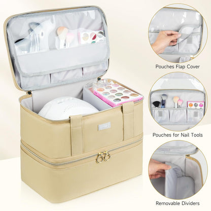 Nail Polish Organizer,Double-Layer Nail Organizers and Storage,Nail Polish Carrying Case for 40 Bottles (15ml-0.5 fl.oz) and Nail Lamp,Portable Nail Polish Holder for Nail Supplies,Mint Green