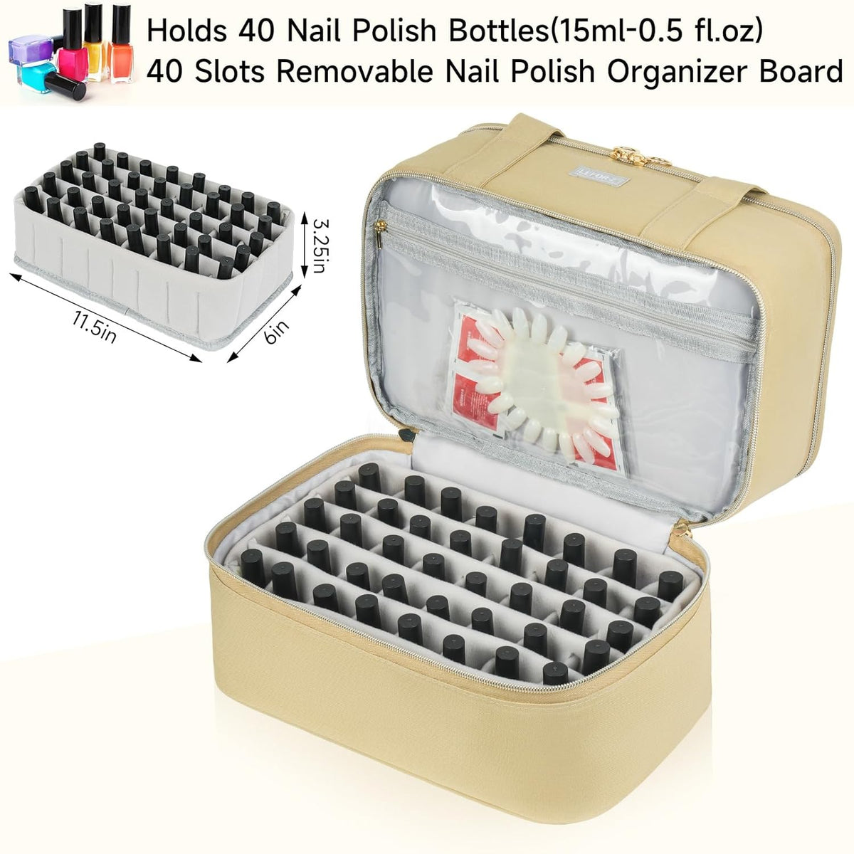 Nail Polish Organizer,Double-Layer Nail Organizers and Storage,Nail Polish Carrying Case for 40 Bottles (15ml-0.5 fl.oz) and Nail Lamp,Portable Nail Polish Holder for Nail Supplies,Mint Green