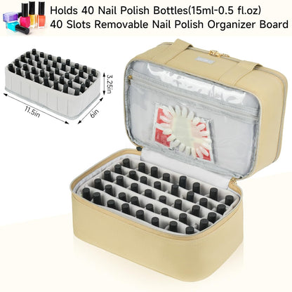 Nail Polish Organizer,Double-Layer Nail Organizers and Storage,Nail Polish Carrying Case for 40 Bottles (15ml-0.5 fl.oz) and Nail Lamp,Portable Nail Polish Holder for Nail Supplies,Mint Green