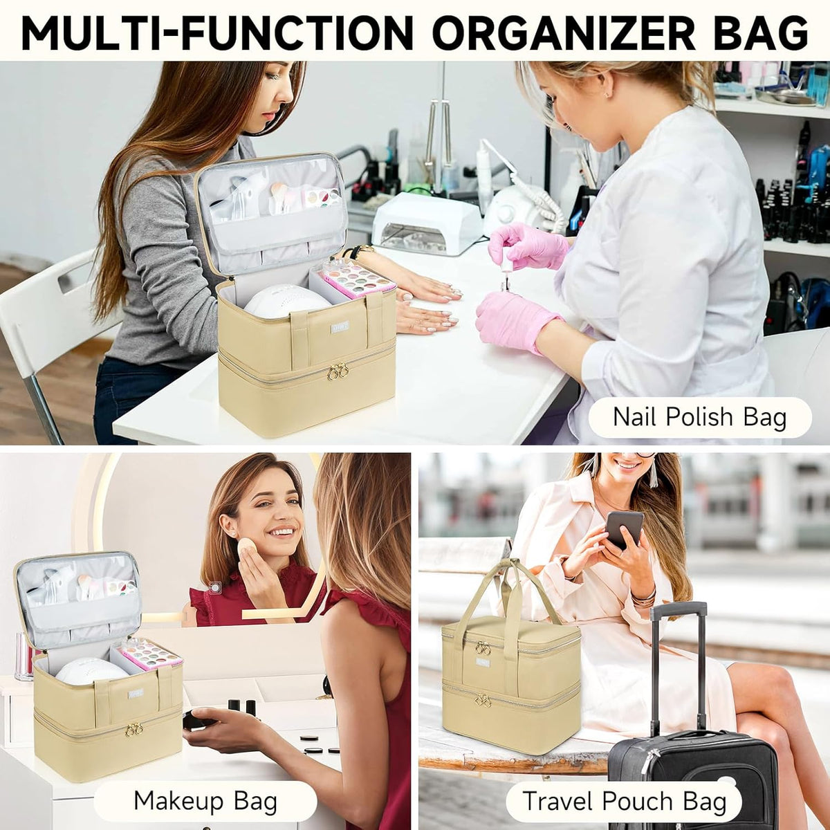 Nail Polish Organizer,Double-Layer Nail Organizers and Storage,Nail Polish Carrying Case for 40 Bottles (15ml-0.5 fl.oz) and Nail Lamp,Portable Nail Polish Holder for Nail Supplies,Mint Green