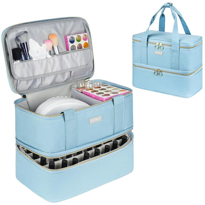 Nail Polish Organizer,Double-Layer Nail Organizers and Storage,Nail Polish Carrying Case for 40 Bottles (15ml-0.5 fl.oz) and Nail Lamp,Portable Nail Polish Holder for Nail Supplies,Mint Green