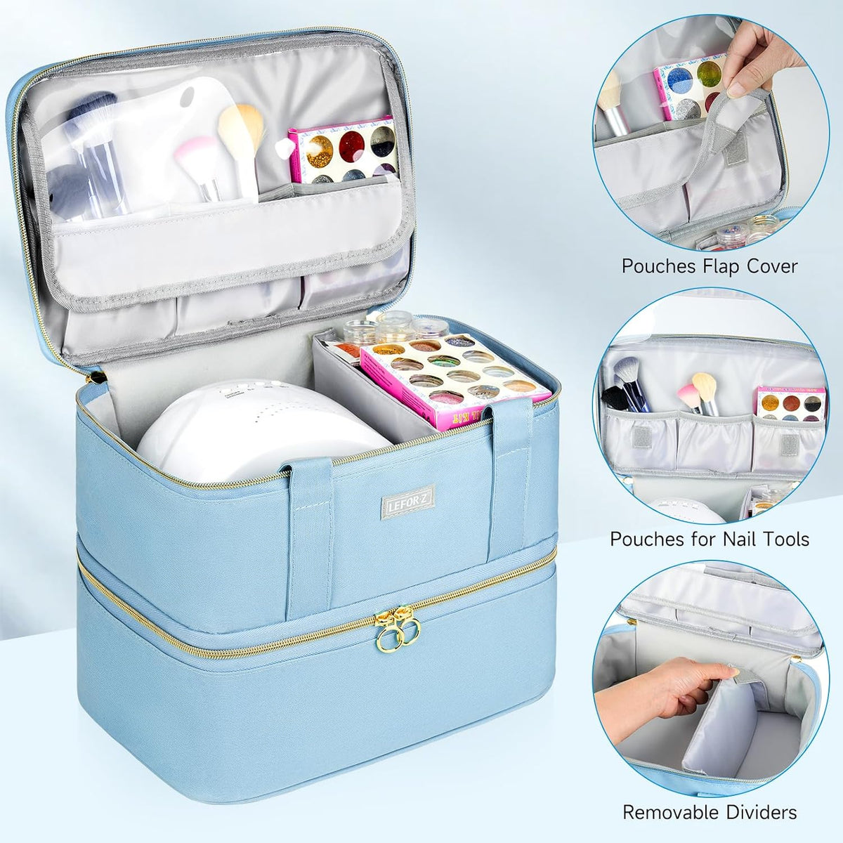 Nail Polish Organizer,Double-Layer Nail Organizers and Storage,Nail Polish Carrying Case for 40 Bottles (15ml-0.5 fl.oz) and Nail Lamp,Portable Nail Polish Holder for Nail Supplies,Mint Green