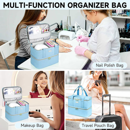 Nail Polish Organizer,Double-Layer Nail Organizers and Storage,Nail Polish Carrying Case for 40 Bottles (15ml-0.5 fl.oz) and Nail Lamp,Portable Nail Polish Holder for Nail Supplies,Mint Green