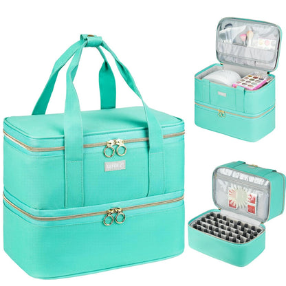 Nail Polish Organizer,Double-Layer Nail Organizers and Storage,Nail Polish Carrying Case for 40 Bottles (15ml-0.5 fl.oz) and Nail Lamp,Portable Nail Polish Holder for Nail Supplies,Mint Green