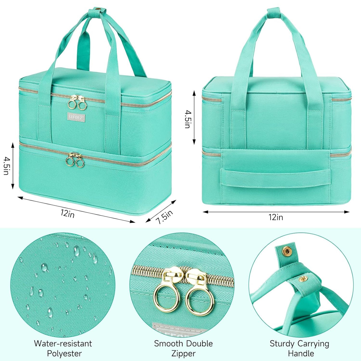 Nail Polish Organizer,Double-Layer Nail Organizers and Storage,Nail Polish Carrying Case for 40 Bottles (15ml-0.5 fl.oz) and Nail Lamp,Portable Nail Polish Holder for Nail Supplies,Mint Green