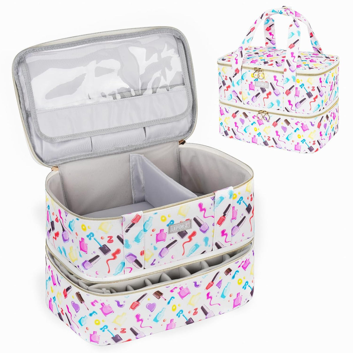 Nail Polish Organizer,Double-Layer Nail Organizers and Storage,Nail Polish Carrying Case for 40 Bottles (15ml-0.5 fl.oz) and Nail Lamp,Portable Nail Polish Holder for Nail Supplies,Mint Green